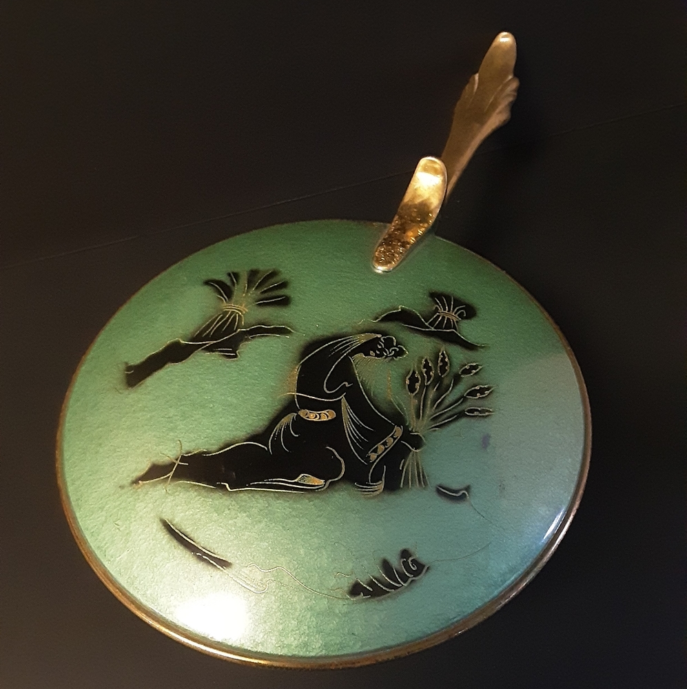 MCM Brass & Enamel Silent Butler Vintage Ash Pan Crumbcatcher Oppenheim Israel